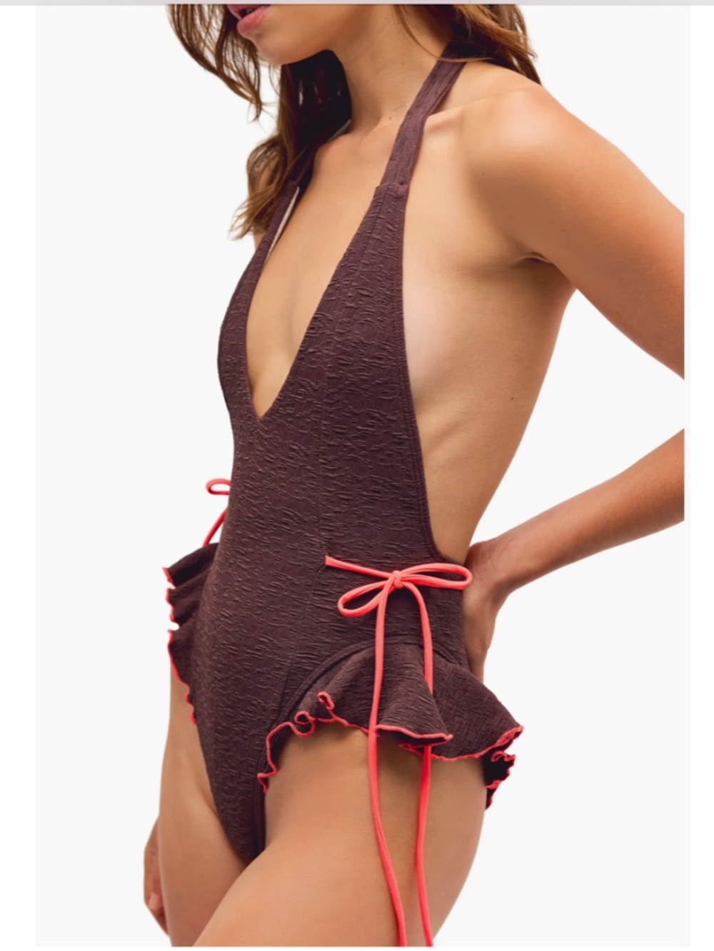 Free People free-est Large L Lyra plunge one piece swimsuit halter Puce - Picture 4 of 8